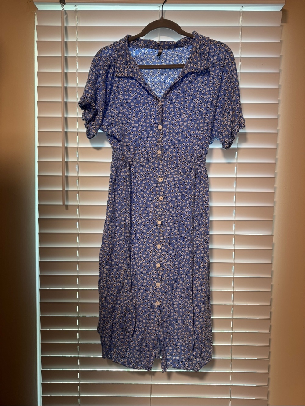 Blue Floral Button-Front Women’s Dress